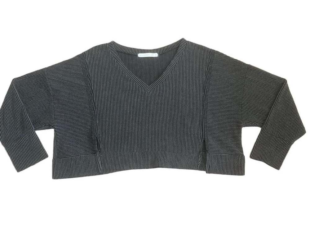 Altar'd State V-Neck Ribbed Pullover Sweater Size S Black/gray